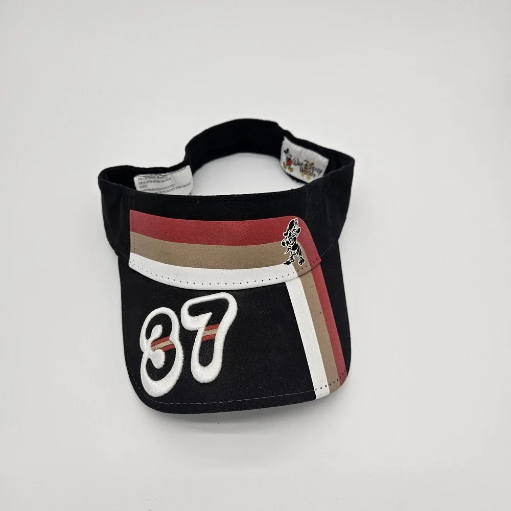 Walt Disney World 37 Stripes Grumpy Stretch To Fit Black Visor Seven Dwarfs!!